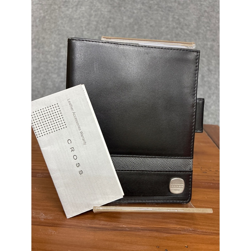 Cross Black Leather Passport Cover Wallet Card Holder Pen Loop Folio